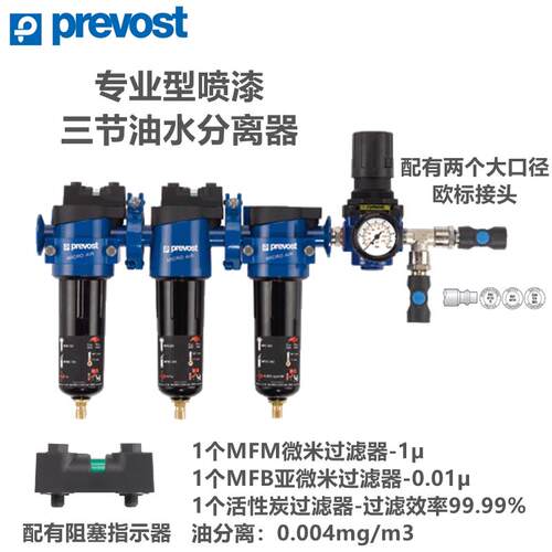 法国prevost佩釜喷漆专用三节油水分离器4S店烤漆房高精度过滤器
