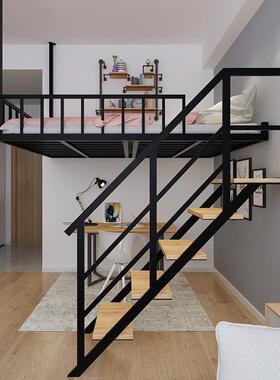 W6简小户阁楼床悬挂式公型主床铁艺省空间双人床宿约舍公寓上2019