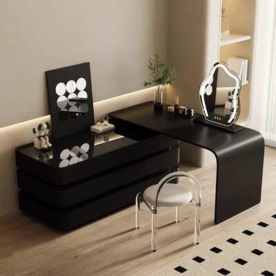 简约现代意式高级实木黑色梳妆台斗柜可伸缩可旋转E0级环保整装