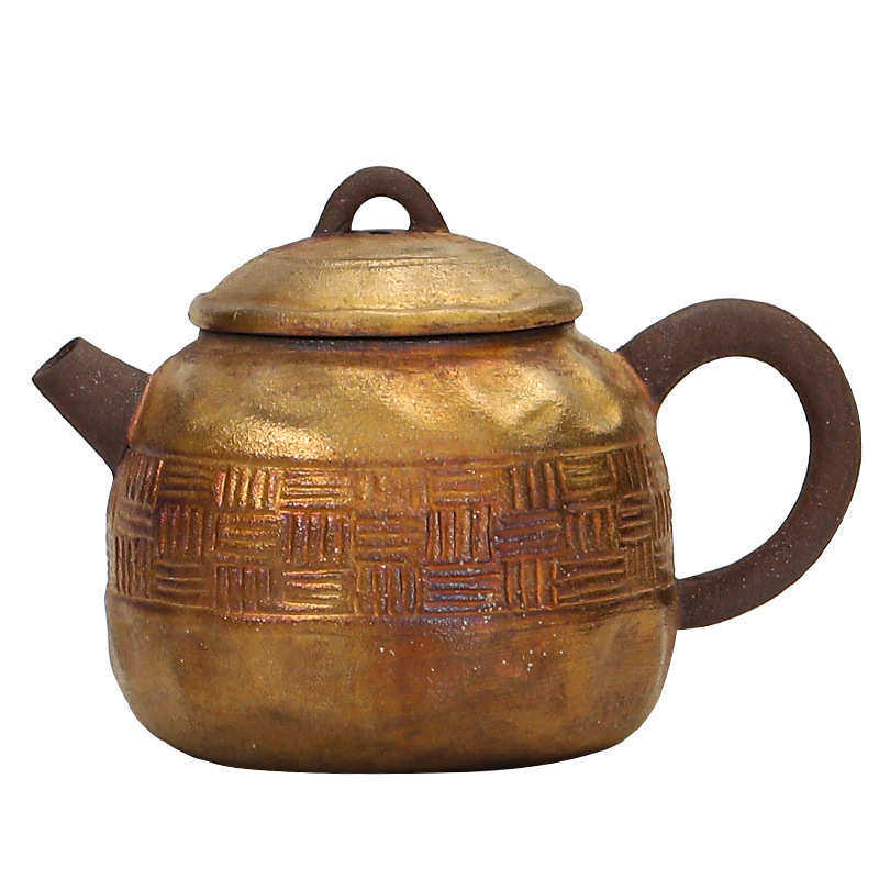 高档手作鎏银小茶壶陶瓷仿古做旧日式泡茶单壶粗陶功夫茶具一人用