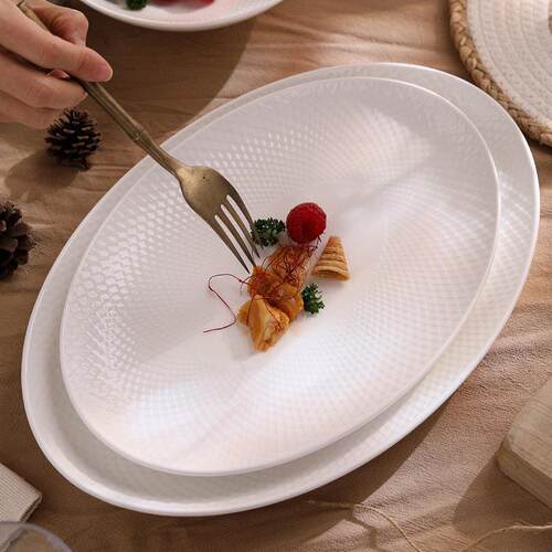 Large White Ceramic Platter Oval Serving Dish for Fish Meals