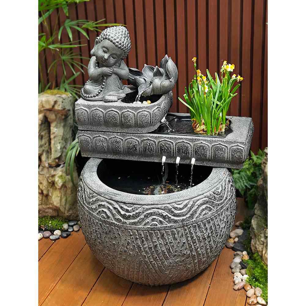 庭院花园摆件造景养鱼种花人造石圆缸彷古圆形大水缸户外装饰鱼池
