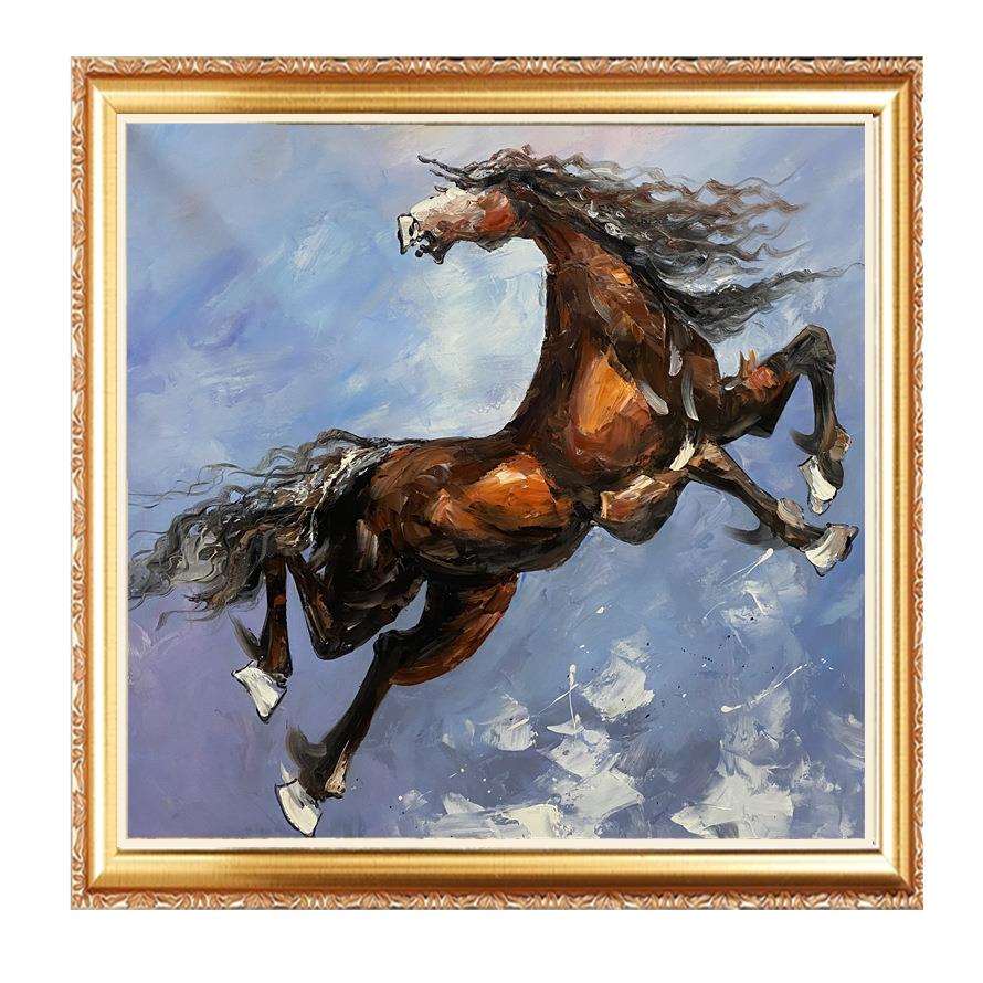 纯手绘油画马到成功现代手工装饰画骏马玄关餐厅挂画抽象厚重肌理
