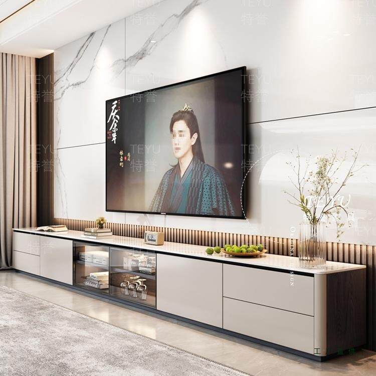 实木岩板玻璃门茶几电视柜组合小户型客厅2026新款高级感落地地台