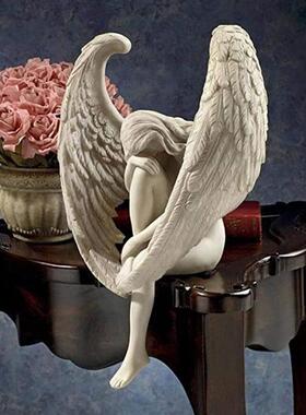 新款直销跨境楼梯天使树脂工艺品摆件花园雕像抱腿天使家居墙壁装