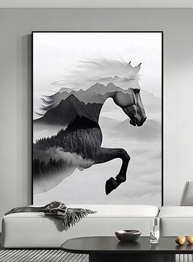 马到成功玄关装饰画2026新款客厅背景墙挂画高级感走廊过道骏马画