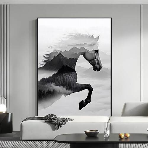 马到成功玄关装饰画2026新款客厅背景墙挂画高级感走廊过道骏马画