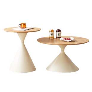 奶油茶几北欧客厅家用小户型简约现代网红2024组合新款圆形原木风