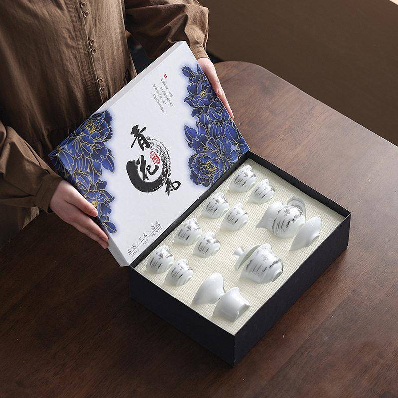 景德镇厂家直销高白瓷整套功夫茶具套组家用陶瓷盖碗泡茶器伴手