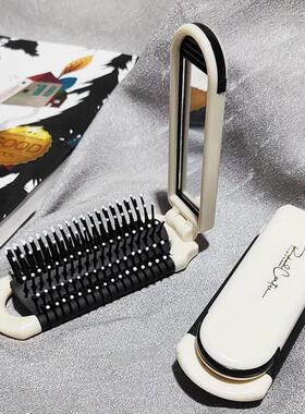 1Pc Foldable Hair Brush With Mirror Mini Massage Comb Head A