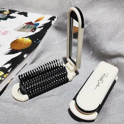 1Pc Foldable Hair Brush With Mirror Mini Massage Comb Head A