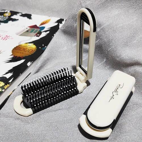 1Pc Foldable Hair Brush With Mirror Mini Massage Comb Head A