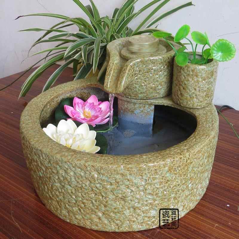 正品瓷泉流水加器家居陶客厅装饰品摆设风湿水轮球鱼缸喷水景招财