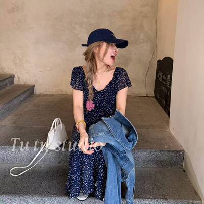 涂涂家 西西里少女 100人丝 45斜裁温柔高级感碎花短袖连衣裙3.20