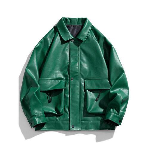 A 27400 Fleece Leather Baseball Jacket 加绒皮棒球服跨境