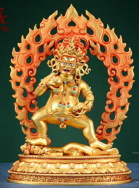 精工铜《黑财神》全鎏金精工浮雕宝石镶嵌《财神》桌面铜像摆件
