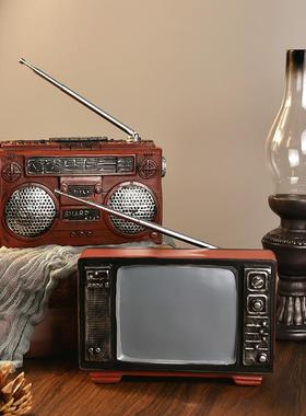 2025新款玄关摆件氛围感摆件美式怀旧老式电视机树脂创意礼物复古