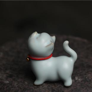 小猫 仰望星空 汝窑傲娇小茶宠小茶玩摆件开片可养陶瓷送礼家居