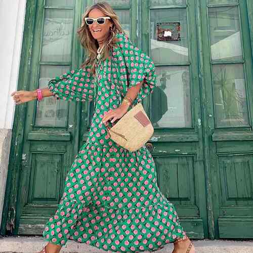 Womens Dress Casual Women All Over Print Boho Fashion Long