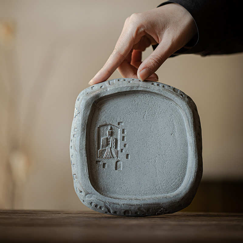 蛮己 日式仿石头壶承功夫茶具干泡盘禅意佛窟茶壶底托侘寂风茶具