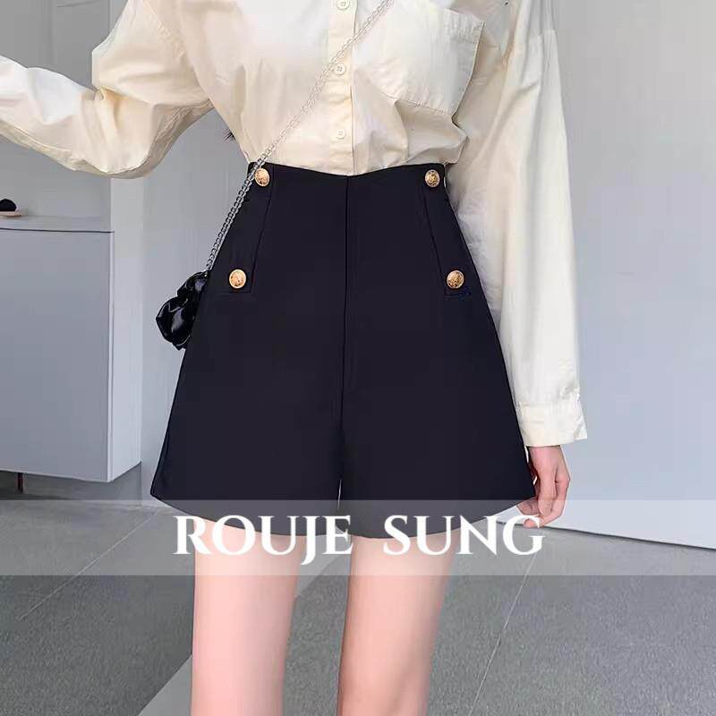 ROUJE SUNG~西装料a字阔腿短裤女春夏季双排扣宽松高腰休闲打底裤