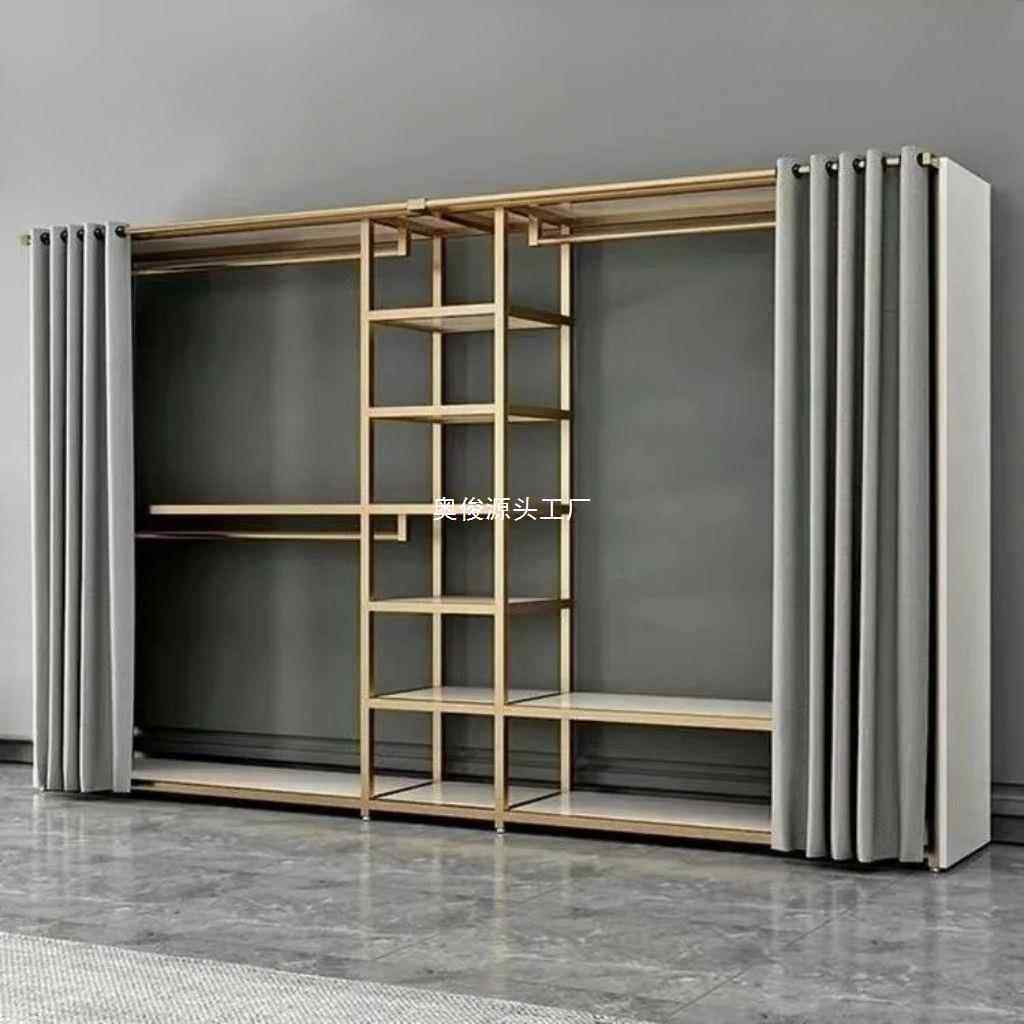 落地挂开放入组金属衣帽间步衣架合LVE双层卧室置物架衣柜