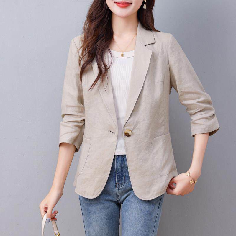 潮牌休闲西装外套女2026年夏季装修身高级感薄款透气亚麻防晒上衣