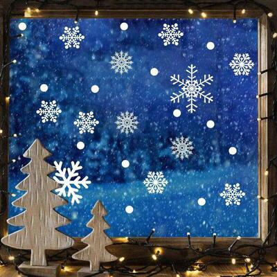 100PCS Reusable Christmas Window Snowflake Stickers Glass
