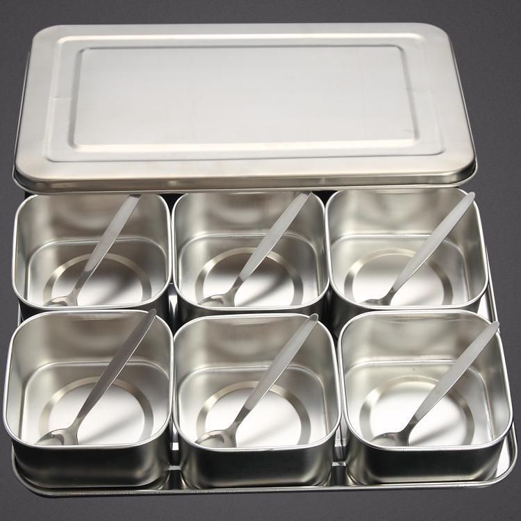 调料盒不锈钢食品级日式味盒套装调味罐佐料留样盒6格8格带盖料缸