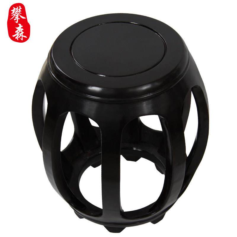 红木鼓凳彷古中国实木圆凳红木鼓墩家用乌木色客厅茶几凳45cm