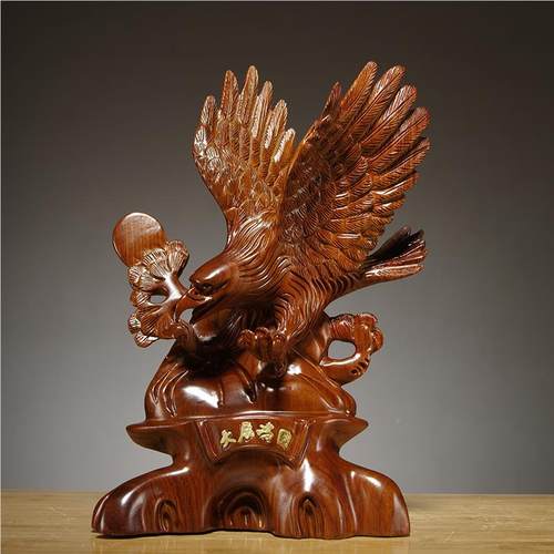 花实木大展宏图老鹰雕刻件红厅木工艺品家居GG576客摆电视梨柜装