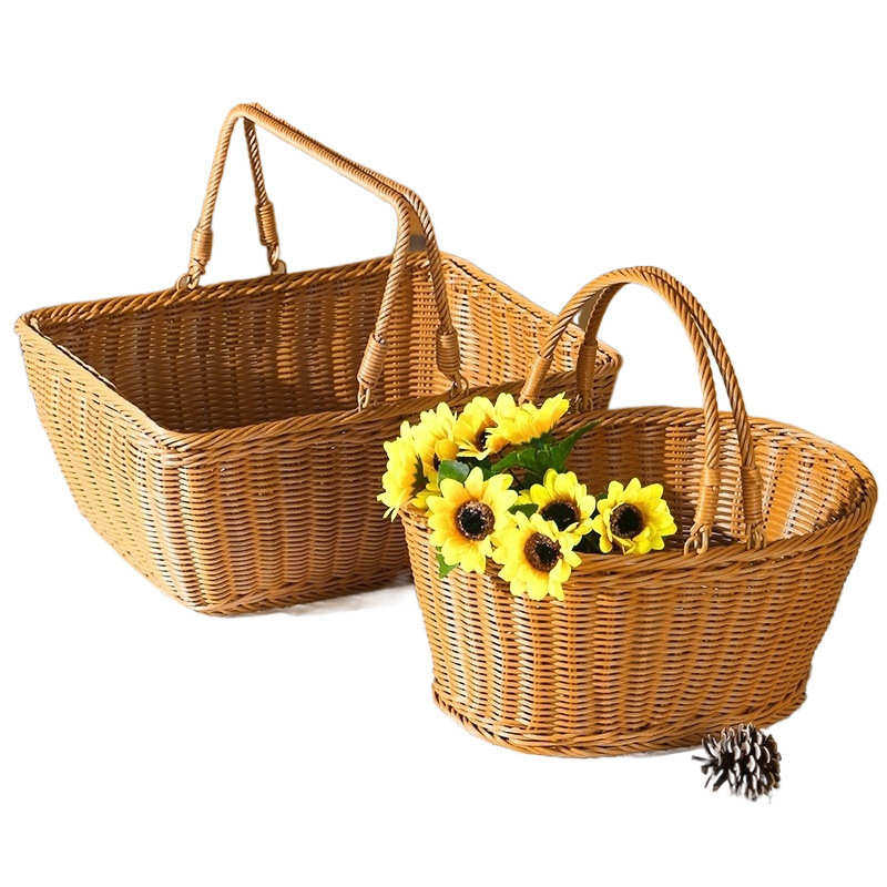 筐闲储野餐篮子户外大号仿藤编购物篮网红田园提篮水果篮采摘篮,收纳整理,其他收纳篮,淘宝优惠券,粉丝福利购,淘宝优惠卷
