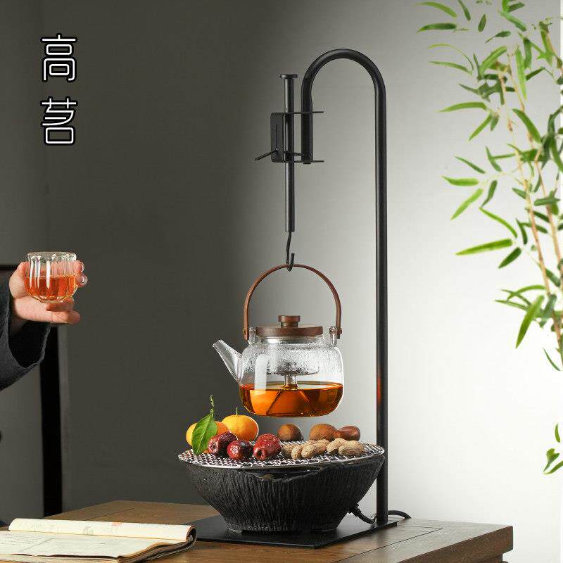 网红围炉煮茶电炉全套黑晶炉煮茶壶茶具套组自在钩悬挂式室内