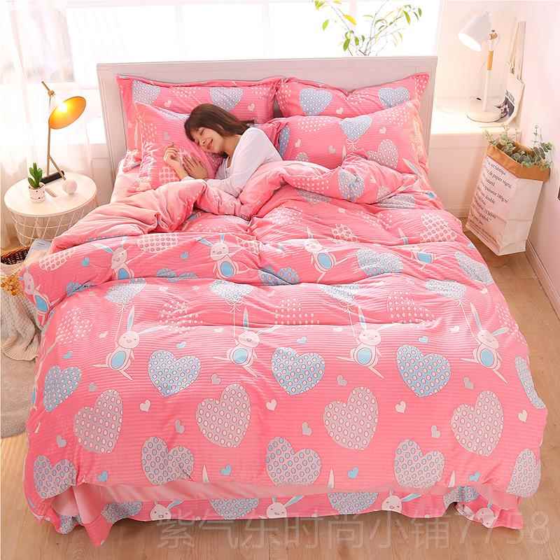 高档花绒四件套牛奶绒冬季双面水晶被套短毛加床雕绒单珊瑚绒