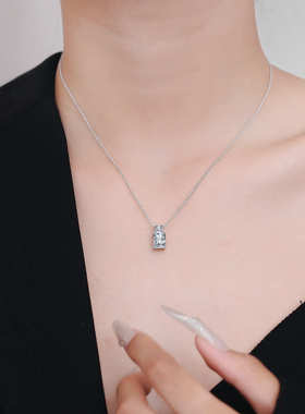 跨境方糖锆石简约几何吊坠公主长方型项链女欧美批发