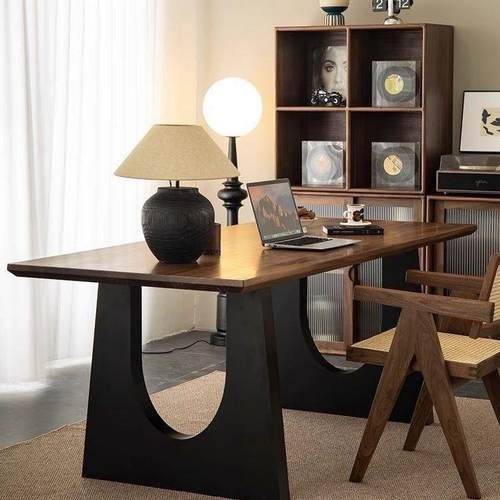 实木桌桃木色客厅大长书桌HNB桌餐工作台大胡板餐书一体会议办公