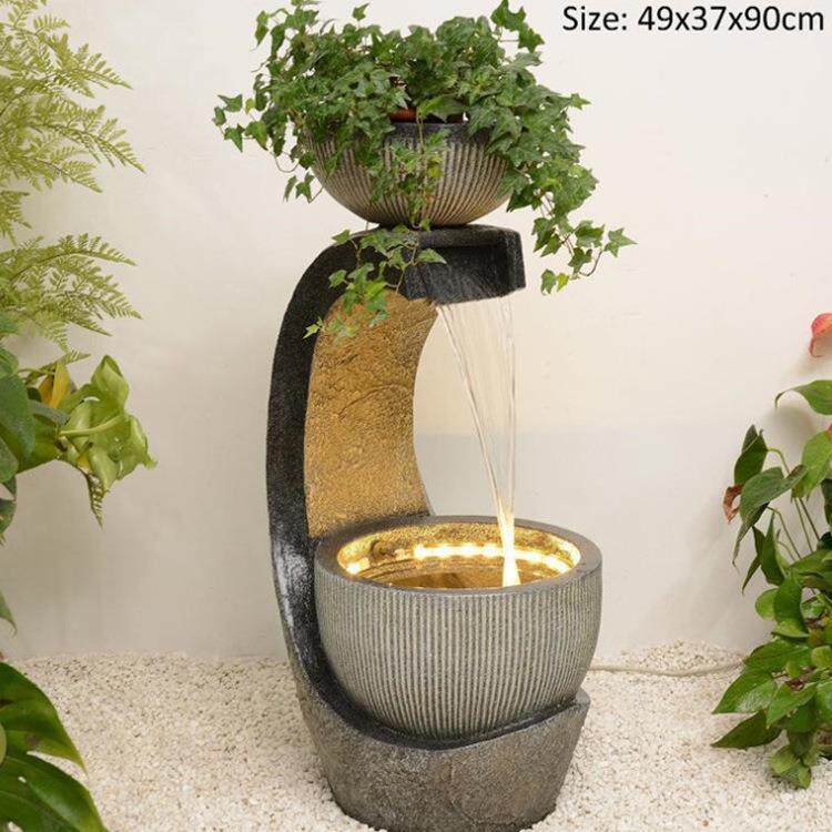 欧式轻奢流水喷泉现代客厅循环水景装饰品玄关招财落地加湿器摆件