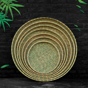 苏里竹青竹皮圆形簸箕手工竹编制品竹托盘家用晾晒竹筛子无孔竹匾