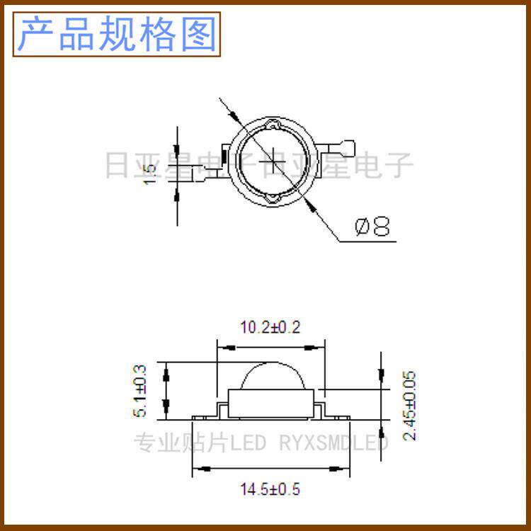 仿流明灯珠1W3W大功率LED超高亮红蓝翠绿紫光单色发光二极管