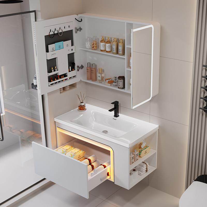 加厚蜂窝铝浴室柜组合卫生间一体陶瓷洗手台洗漱脸盆带侧边收纳柜