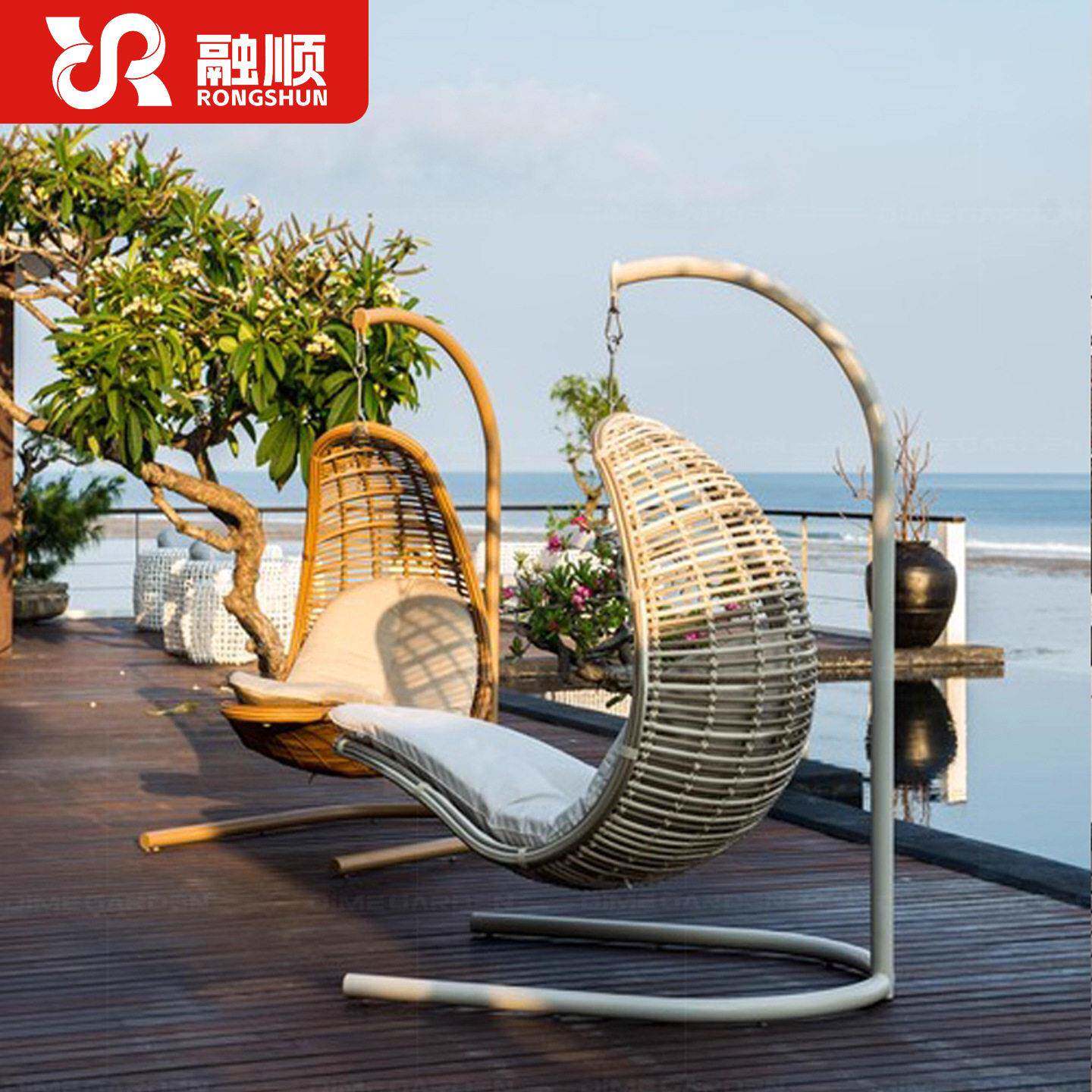人户外墅院吊椅秋MGI千阳台休庭闲懒躺别椅网红创意藤编摇椅悬挂