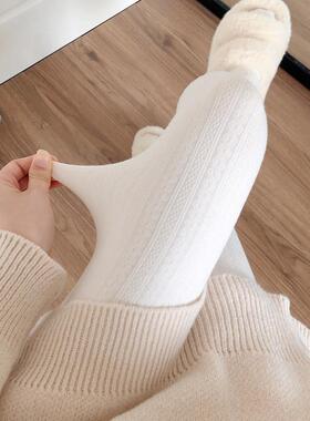 春季米白色连裤袜加厚保暖麻花奶白丝袜加绒白色打底裤袜女0103z