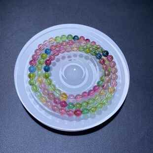 新品 珠链珠规格6.1mm 天然巴西老矿彩虹碧玺手链多圈三圈手串时尚