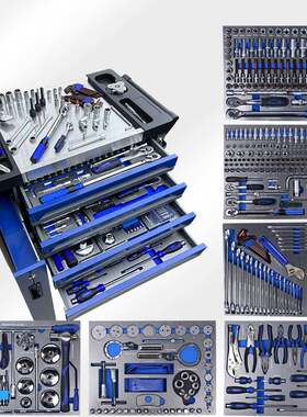 424件工具组合套装7抽带侧抽工具车手动机修汽修工具柜可移动手推