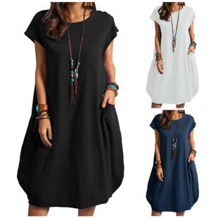 Women's Plain Dress Casual Short Sleeve Round Neck Dress