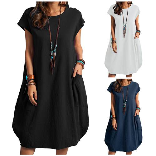 Women's Plain Dress Casual Short Sleeve Round Neck Dress