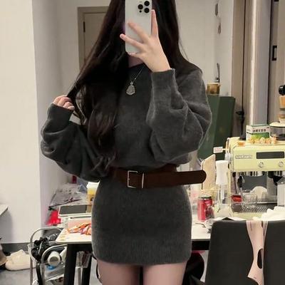 江浙沪千金穿搭御姐风纯色连衣裙女2025新款纯欲风斜肩收腰包臀裙