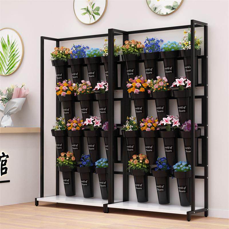 花店花架鲜花展示架法式多层圆桶架铁艺鲜花落地简约花店花架摆摊