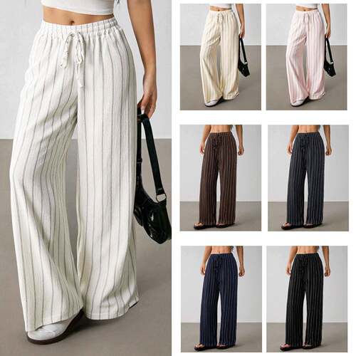 Women Striped Printed Straight Leg Casual Pants Everyday