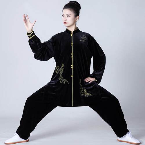 新款追英雄太太风极服南韩绒女冬季极拳功服男高端金刺绣练丝绒加